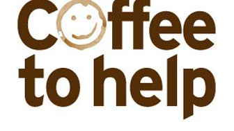 Logo mit der Aufschrift 'Kaffee zur Hilfe' und einem lächelnden Kaffeebecher-Symbol.