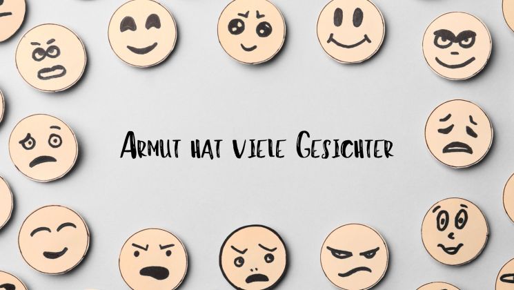 Eine Reihe von verschiedenen Emoticons, die unterschiedliche Emotionen darstellen, um die Vielfalt der Gesichter von Armut zu symbolisieren.