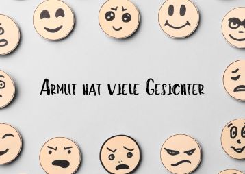 Eine Reihe von verschiedenen Emoticons, die unterschiedliche Emotionen darstellen, um die Vielfalt der Gesichter von Armut zu symbolisieren.