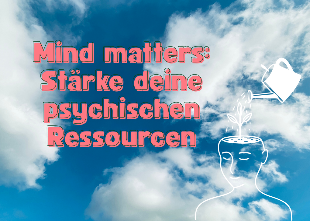 Illustration mit einer Figur, aus deren Kopf Pflanzen wachsen, unter einem bewölkten Himmel.